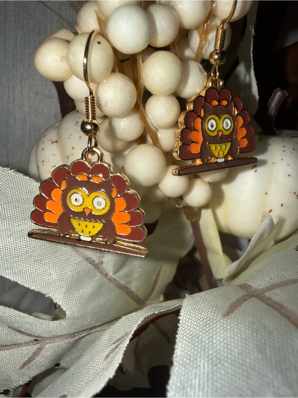 Owl Dangle Earrings - Orange/Brown